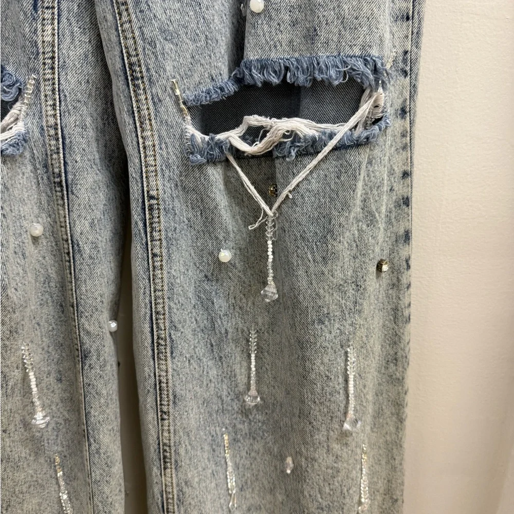NWT ITMFL Embellished Distressed Flare Jeans - Picture 7 of 12
